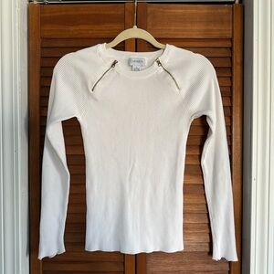 White Ribbed Long Sleeve Top